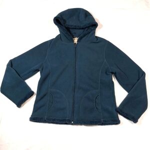 SEVEN APPAREL WOMEN'S BLUE FLEECE SHERPA LINED ZIP UP HOODIE SIZE LARGE